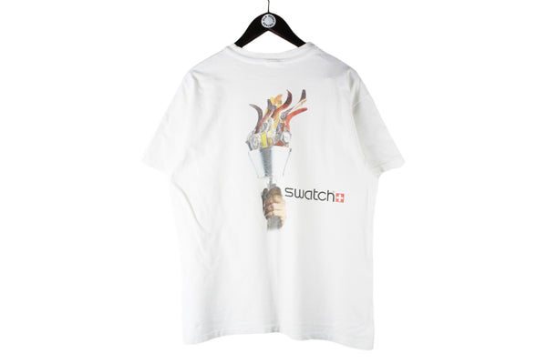 Vintage Swatch Atlanta 1996 Olympic Games USA T-Shirt Large white big logo 90s Sport shirt 