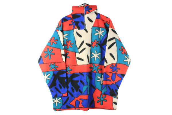 Vintage Fleece 1/4 zip abstract pattern 90s retro sport winter ski style jumper multicolor 