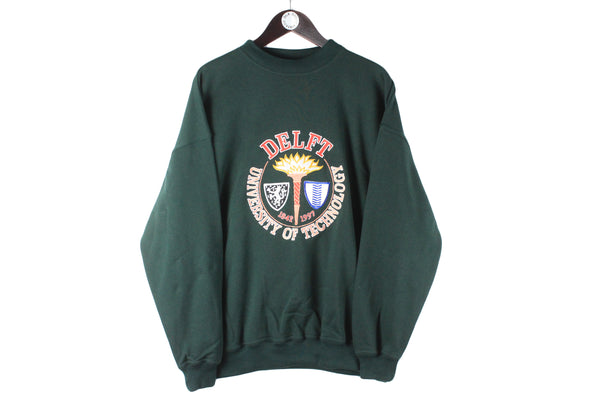 Vintage Delft University of Technology Sweatshirt Large / XLarge green big logo crewneck 90s retro sport style jumper oversized Netherlands Holland college 1997 