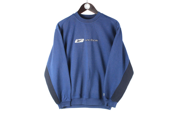 Vintage Reebok Sweatshirt Women’s Medium blue big logo 90s retro crewneck sport jumper