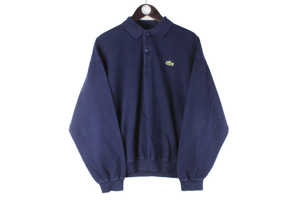 Vintage Lacoste Sweater Large 90s retro crewneck pullover jumper made in France casual blue small logo collared 