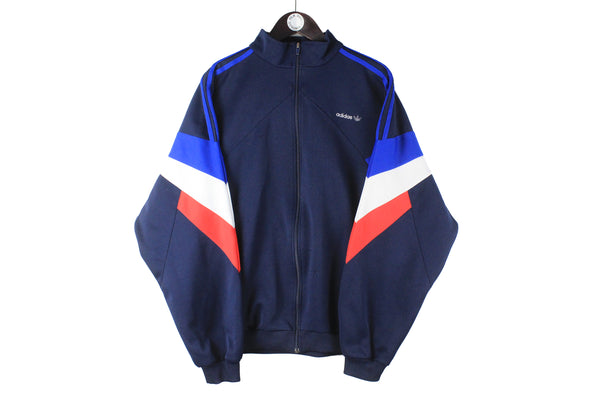 Vintage Adidas Track Jacket  Medium blue retro sport windbreaker classic 3 stripes 90s 80s light wear navy blue small logo
