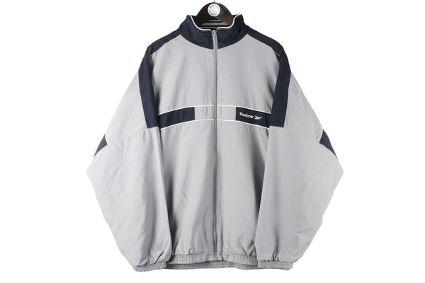 Vintage Reebok Track Jacket XLarge gray full zip 90s retro sport style cardigan classic small logo 