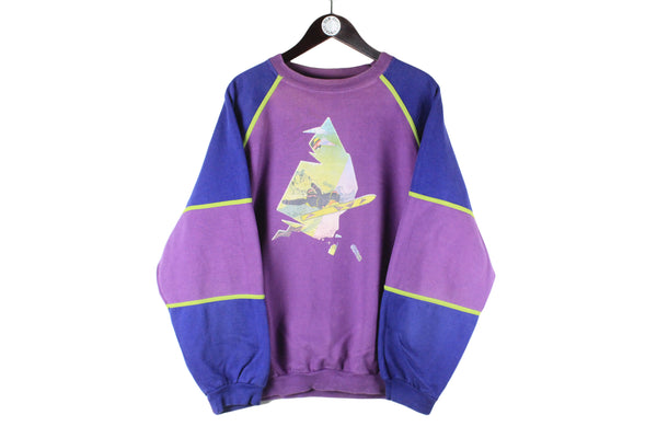 Vintage Puma Sweatshirt Medium purple blue crewneck 90s retro sport style big logo Snowboard rare jumper