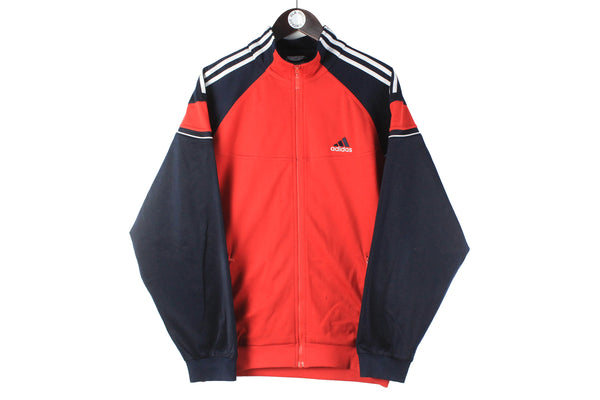 Vintage Adidas Track Jacket  Medium blue retro sport windbreaker classic 3 stripes 90s 80s light wear red