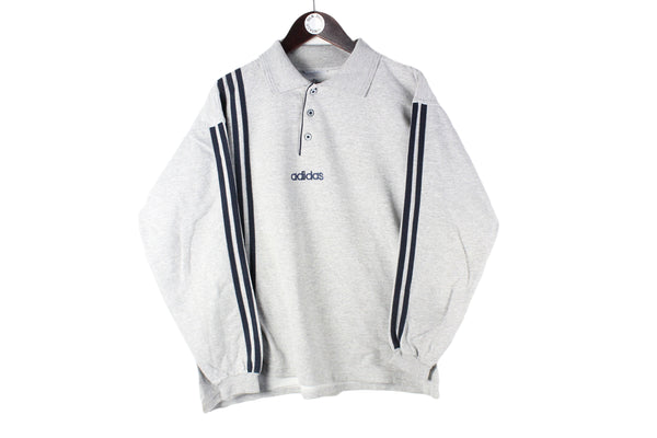 Vintage Adidas Sweatshirt small logo 90s retro sport style jumper crewneck classic 3 stripes collared polo