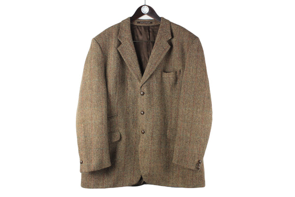 Vintage Harris Tweed Blazer wool 90s retro style 3 buttons authentic UK heavy jacket classic university college brown
