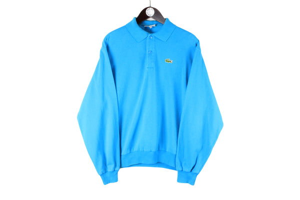 Vintage Lacoste Sweatshirt Medium blue small logo collared 90s retro jumper sport style made in France casual sky blue