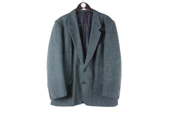Vintage Harris Tweed Blazer blue wool 90s retro style 2 buttons authentic UK heavy jacket classic university college