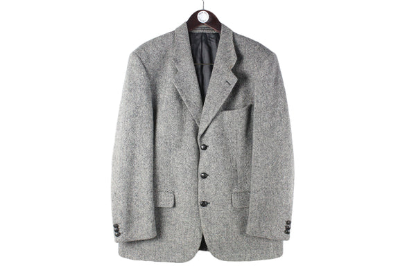 Vintage Harris Tweed Blazer Large gray wool 90s retro style 3 buttons authentic UK heavy jacket classic university college