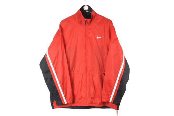Vintage Nike Jacket Large red black full zip 90s retro windbreaker sport style small logo swoosh jacket