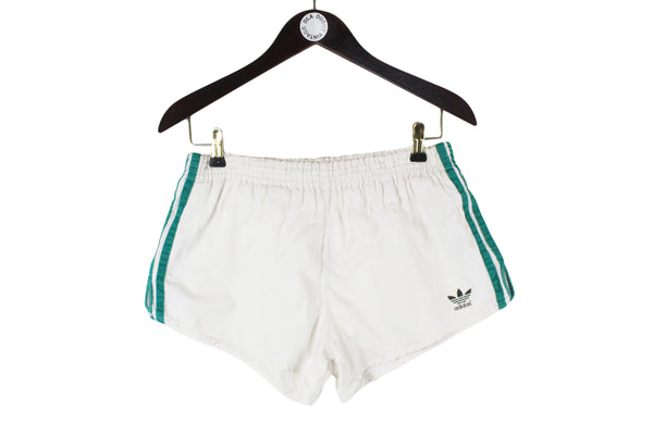 Vintage Adidas Shorts Medium white green cotton 90s 80s retro sport style rare shorts