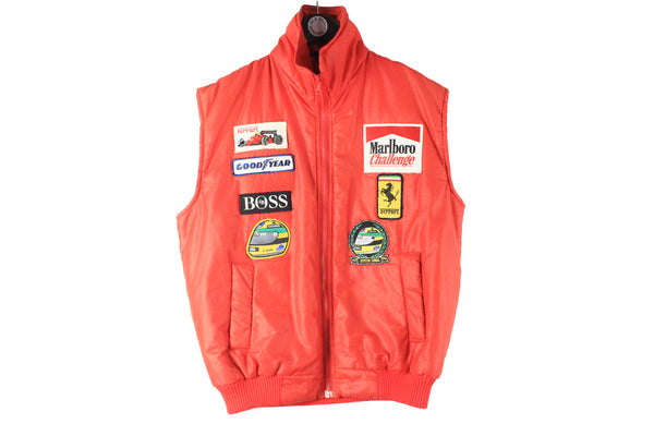 Vintage Ferrari vest 90s retro 80s style Ayrton Senna Marlboro Challenge Formula 1 F1 big logo patch retro rare goodyear hugo boss sleeveless jacket 