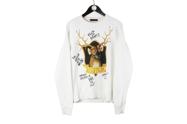 Dsquared2 Sweatshirt Small white crewneck long sleeve authentic streetwear big logo animal deer pattern jumper