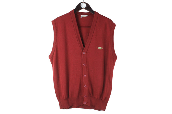 Vintage Lacoste Deep V-neck Vest cardigan button 90s retro casual classic tennis sport style jumper sweater sleeveless