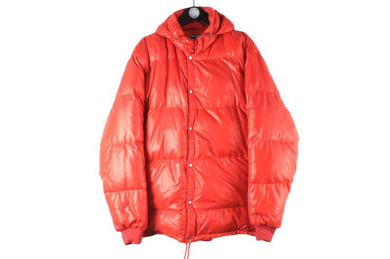 Vintage Salewa Down Jacket Large red puffer 90s hooded retro outdoor winter ski jacket