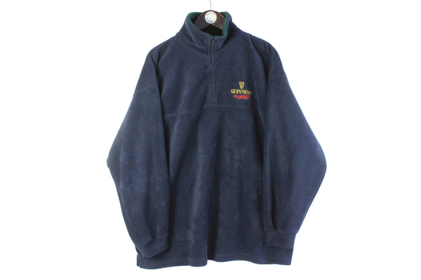 Vintage Guinness Fleece 1/4 Zip XLarge navy blue stout beer 90s retro sweater sport jumper authentic classic small logo pullover sweatshirt