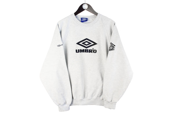 Vintage Umbro Sweatshirt Medium gray big logo 90s retro sport style UK jumper crewneck 
