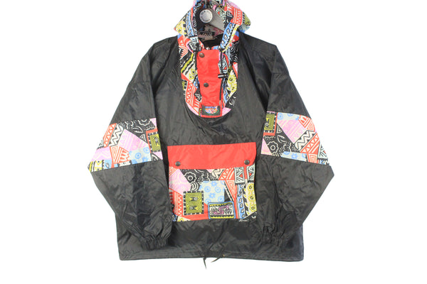 Vintage K-Way Jacket Small black multicolor 90s retro raincoat anorak jacket light wear
