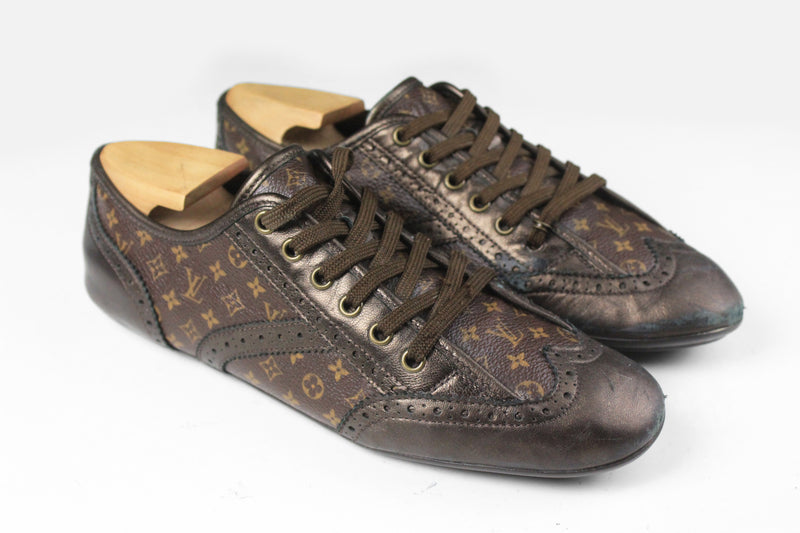 Authentic Louis Vuitton Brown Monogram Leather Shoes on sale at