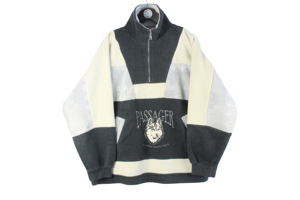 Vintage Passager Fleece 1/4 Zip Small ski jumper half sport wear 90s classic wolf dog embroidery patter big logo