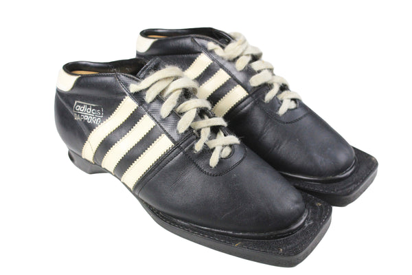 Vintage Adidas Sapporo Shoes Women's EUR 37 Cross country ski boots black leather 80s rare retro sport style 