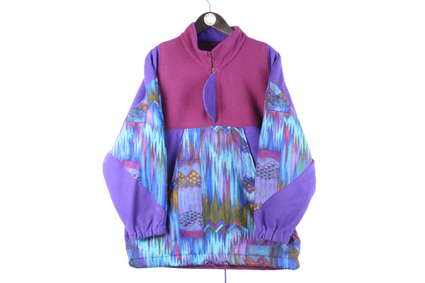 Vintage Fleece 1/4 Zip Women's Large / XLarge purple 90s retro abstract pattern crazy print ski style sweater jumper