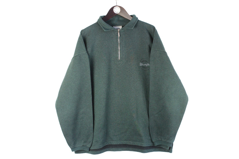 Vintage Wrangler Sweatshirt 1/4 Zip XLarge green big logo 90s 00s authentic sport style oversized jumper