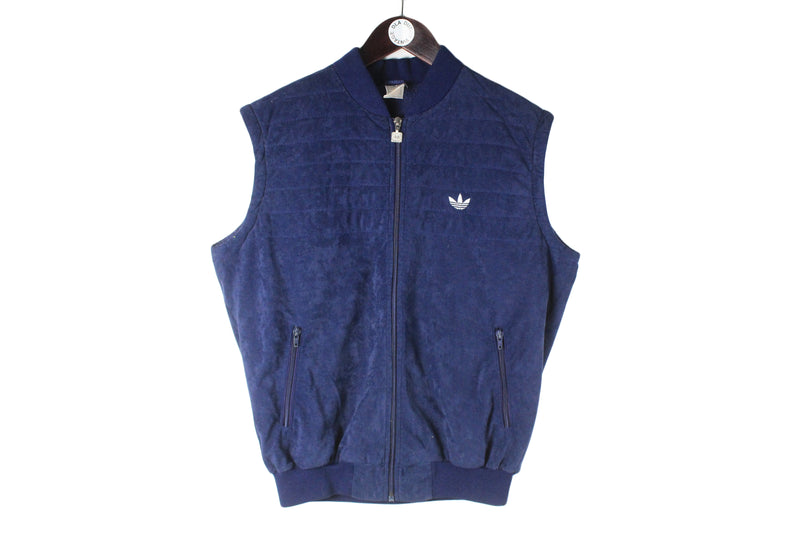 Vintage Adidas Vest Medium classic 80s 90s retro sleeveless jacket navy blue sport style