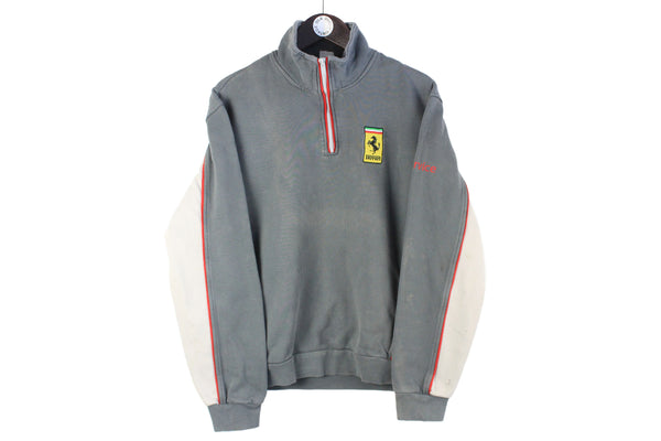 Vintage Ferrari Sweatshirt 1/4 Zip Medium gray small logo 90s retro Formula 1 racing jumper