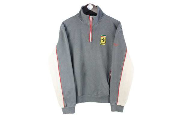 Vintage Ferrari Sweatshirt 1/4 Zip Medium gray small logo Formula 1 F1 racing style Italy jumper