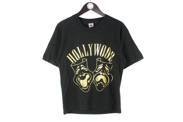 Vintage Hollywood T-Shirt Small cotton black tee 80s 90s  made in USA Fruit of the Loom shirt