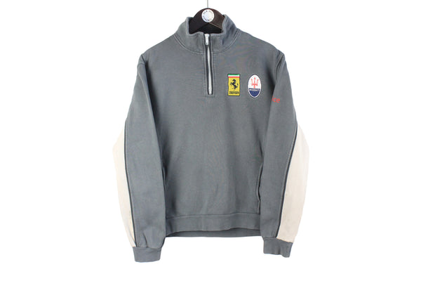 Vintage Racing Sweatshirt 1/4 Zip Medium gray small logo 90s retro sport style jumper Ferrari Maserati logo racing Formula 1 Mechanic crewneck