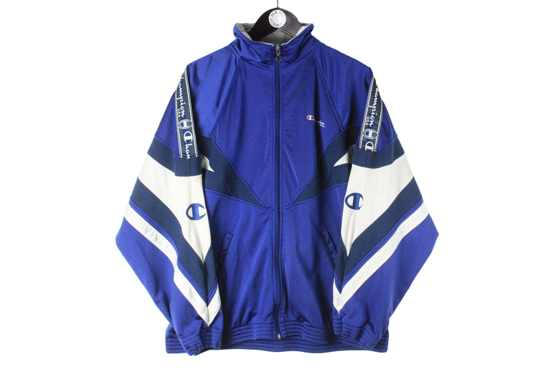 Vintage Champion Track Jacket Medium blue white 90s retro sport style windbreaker classic USA sportswear