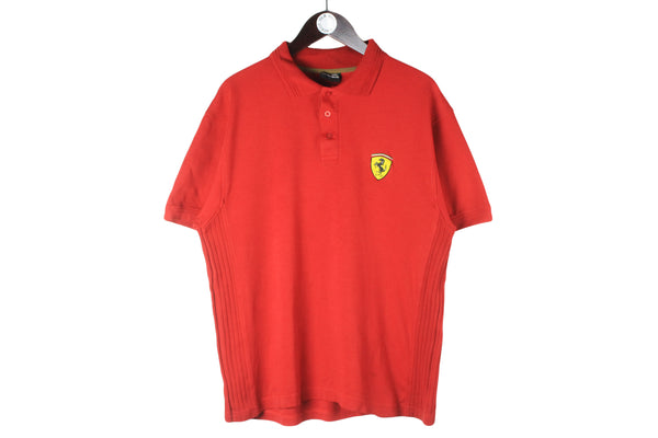 Vintage Ferrari Polo T-Shirt Large red racing Formula 1 team 90s authentic F1 sport collared shirt