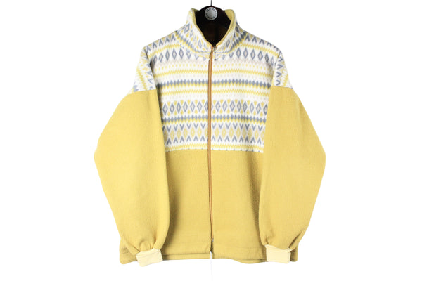 Vintage Fleece Full Zip  Large yellow 90s retro sport style sweater 