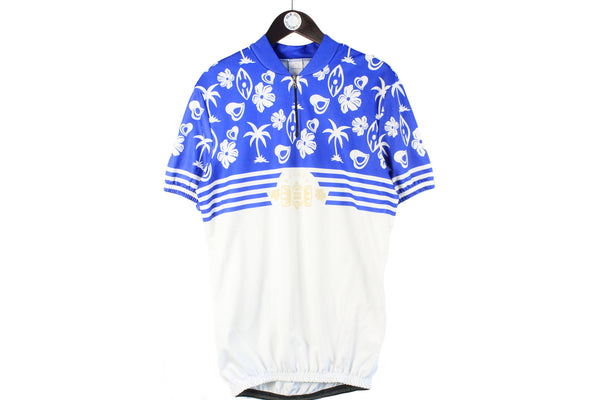 Vintage Bogner Bicycle Jersey T-Shirt XLarge white blue 90s retro big logo polyester jersey shirt