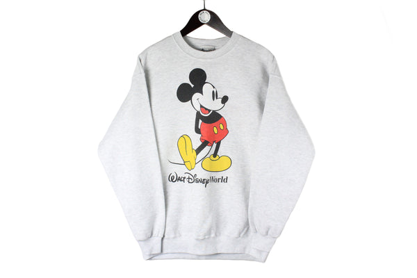 Vintage Mickey Mouse Sweatshirt Large gray big logo disney 90s retro style crewneck cartoon