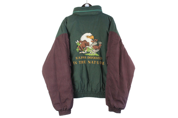 Vintage Kappa "Involved In The Nature" Jacket XLarge green red big logo 90s retro animal pattern embroidery print rare sport style