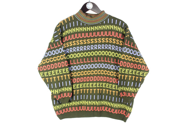 Vintage United Colors of Benetton Sweater Women's Small abstract pattern big logo 90s pullover turtleneck jumper 