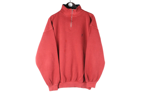 Vintage Yves Saint Laurent Sweatshirt 1/4 Zip Large red small logo 90s retro oversized luxury brand jumper