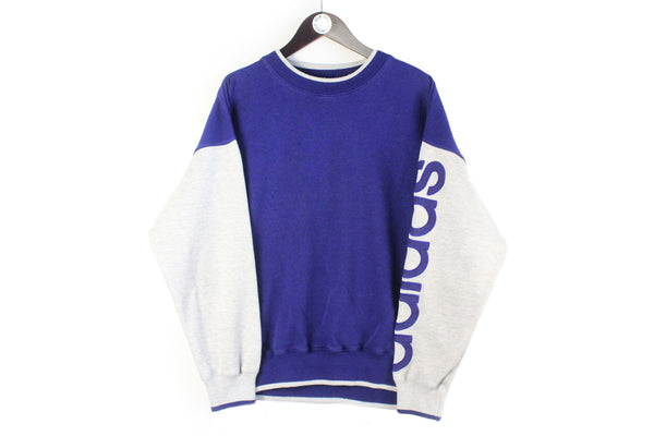 Vintage Adidas Sweatshirt Medium blue gray big logo 90s retro crewneck sleeve logo jumper sport style