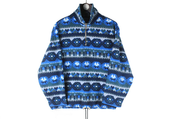 Vintage Diadora Fleece 1/4 Zip Small abstract pattern winter sweater 90s retro sport style jumper