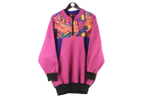 Vintage Fleece Women's XLarge crazy pattern 90s retro ski jumper 1/4 zip abstract print sport oversized sweater