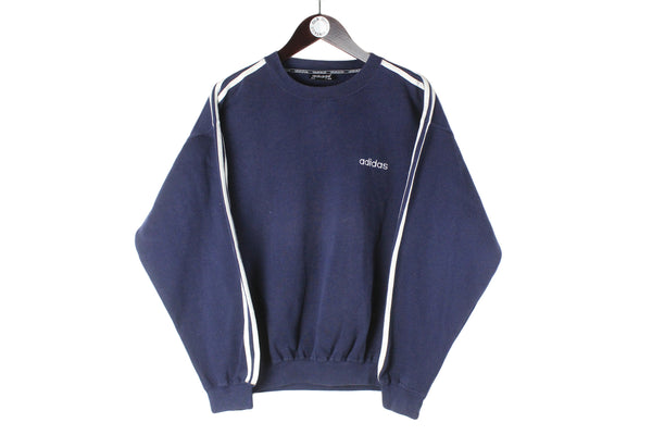 Vintage Adidas Sweatshirt Small navy blue crewneck 90s retro sport style 3 stripes jumper classic 