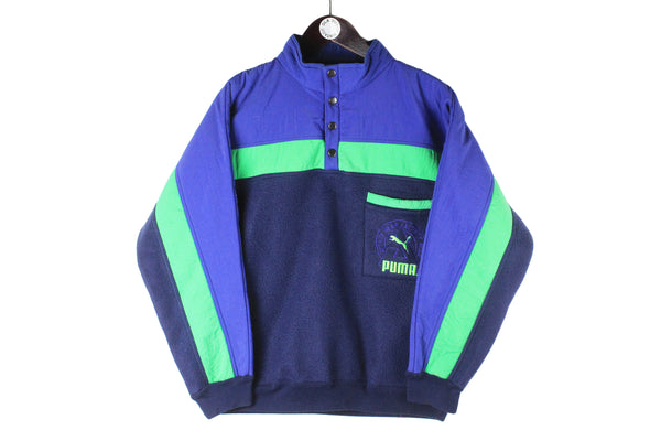 Vintage Puma Fleece Sweatshirt Small navy blue crewneck sport jumper 90s retro sport style
