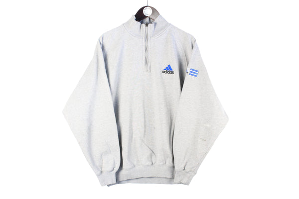 Vintage Adidas Sweatshirt 1/4 Zip Medium gray small logo 90s retro sport jumper