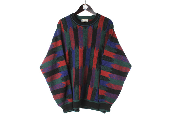 Vintage Carlo Colucci Sweater XXLarge multicolor crewneck pullover 90s retro sport wool jumper