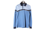 Vintage Adidas Long Sleeve Polo T-Shirt Medium blue 90s collared sweatshirt classic small logo