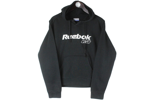 Vintage Reebok Hoodie Women's Medium black big logo 90s retro hooded sport jumper sweatshirt